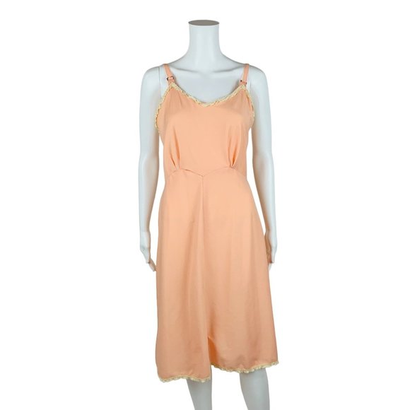 Vintage 70s Peach Dress Slip Handmade Lace Trim Lingerie - Picture 10 of 10